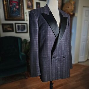 Vintage 80s Yves Saint Laurent Mens Double Breasted Blazer Jacket Italy Wool